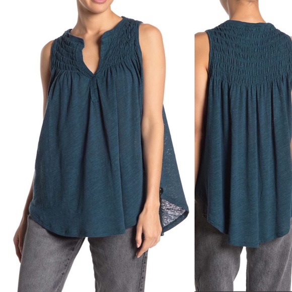 Free People Tops - Free People New To Town Linen Tank Turquoise Sz XS